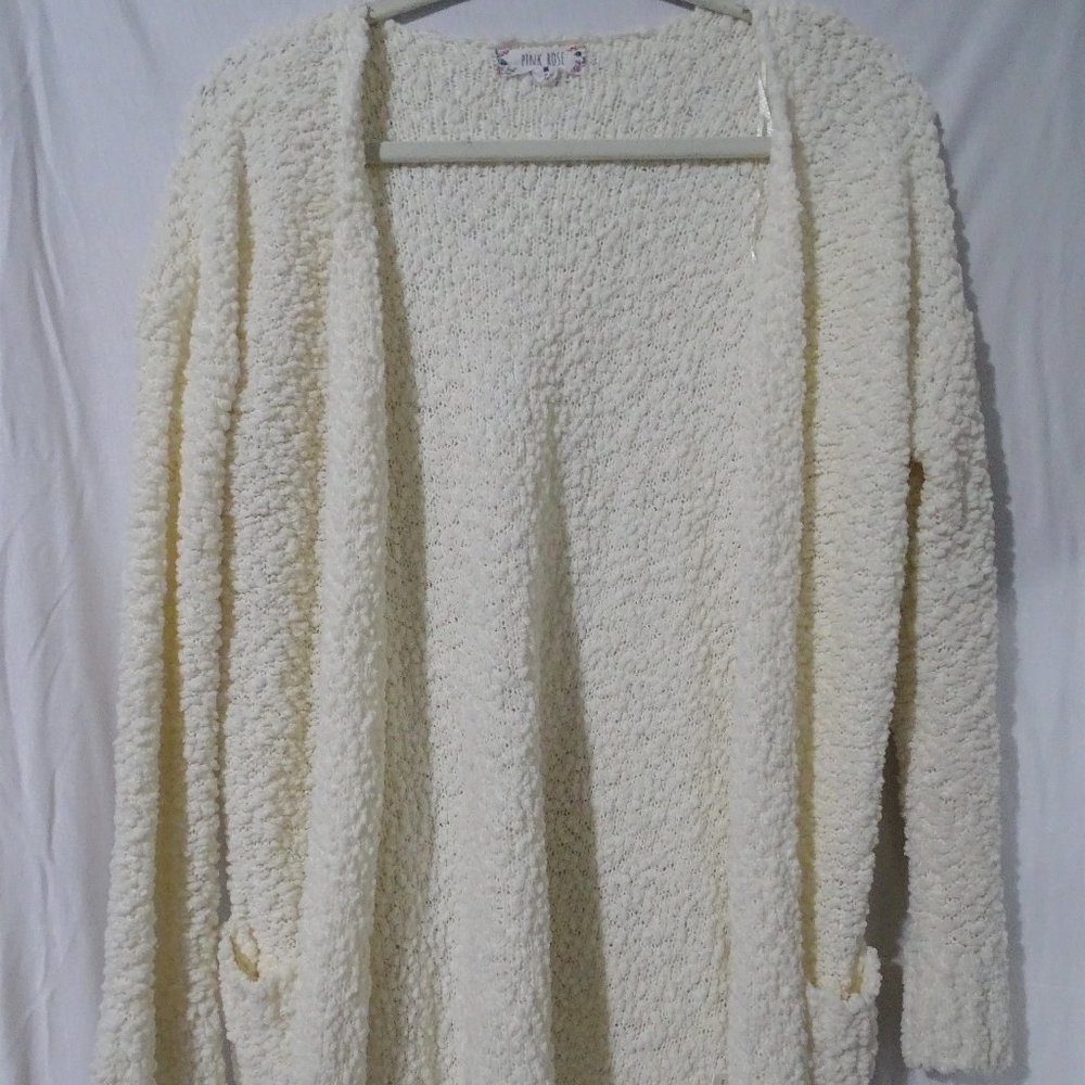 Pink Rose | Fuzzy Cream Sweater | M